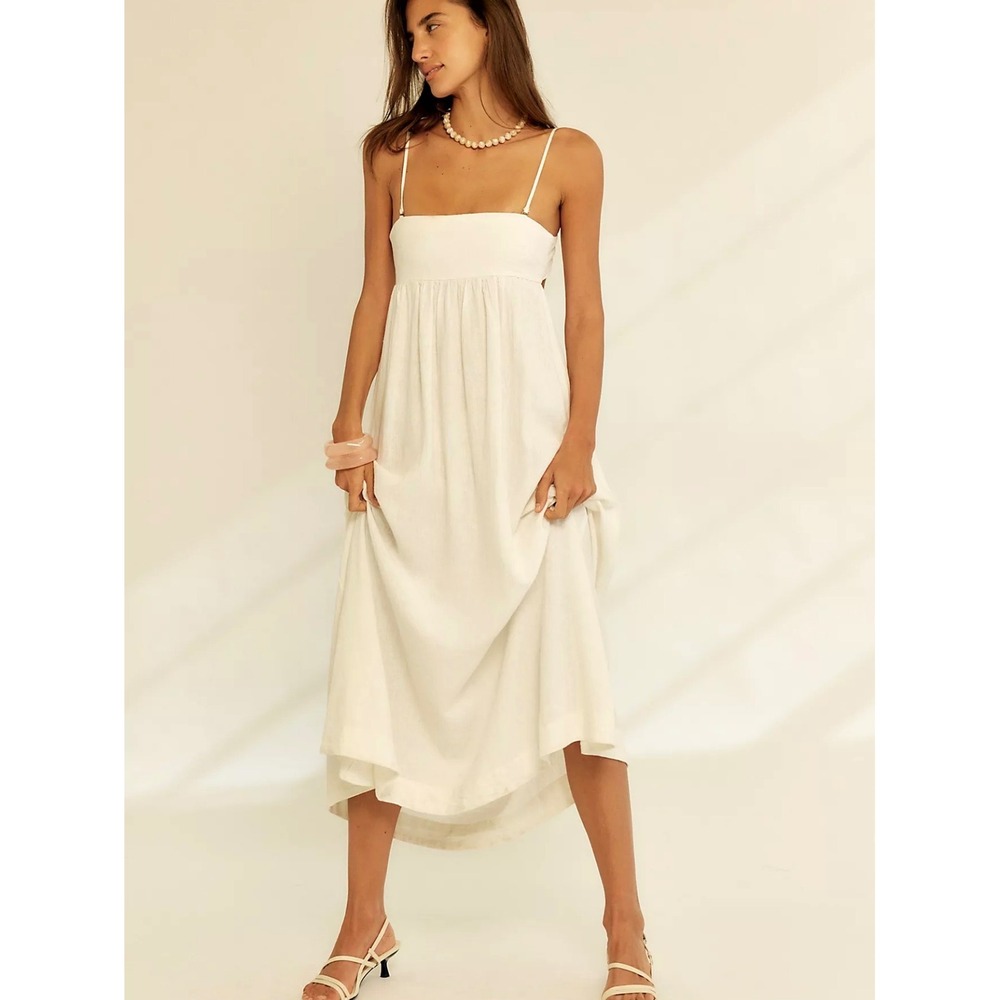Free People|Free-Est Sandshell Linen Halo Babydoll Midi Dress   M